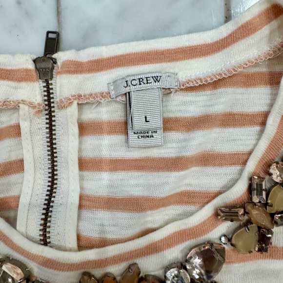 J.Crew 3/4 sleeve embellished neckline cream and peach striped tee - Picture 5 of 7